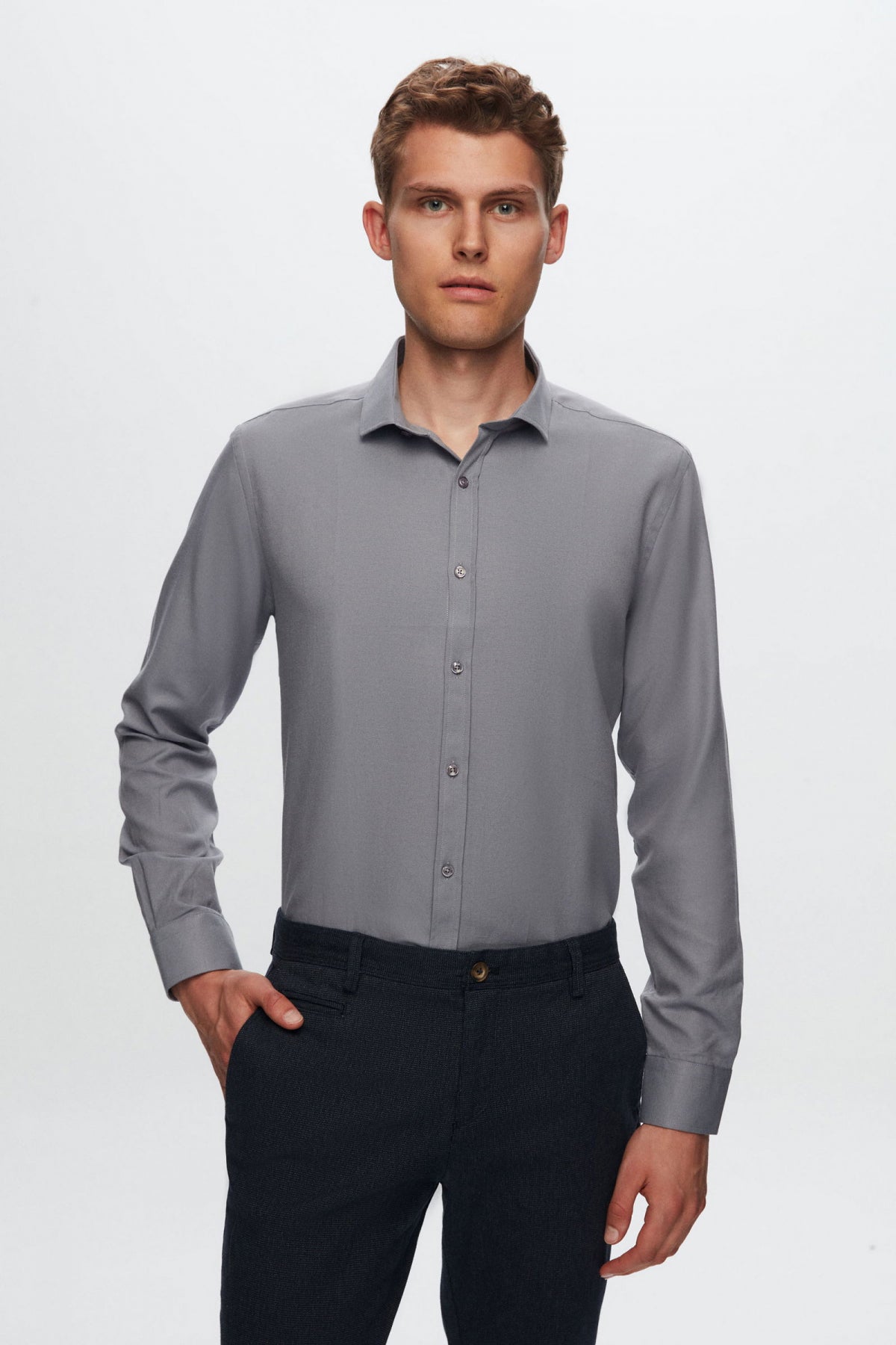 Twn Slim Fit Oxford Shirt  - Gray