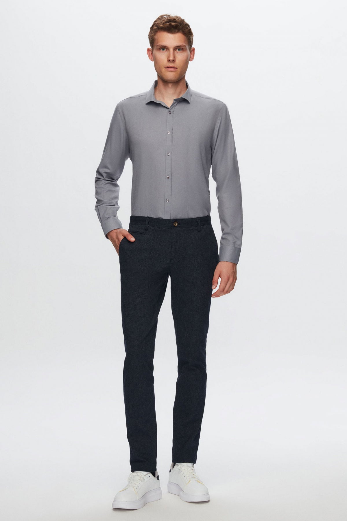 Twn Slim Fit Oxford Shirt  - Gray