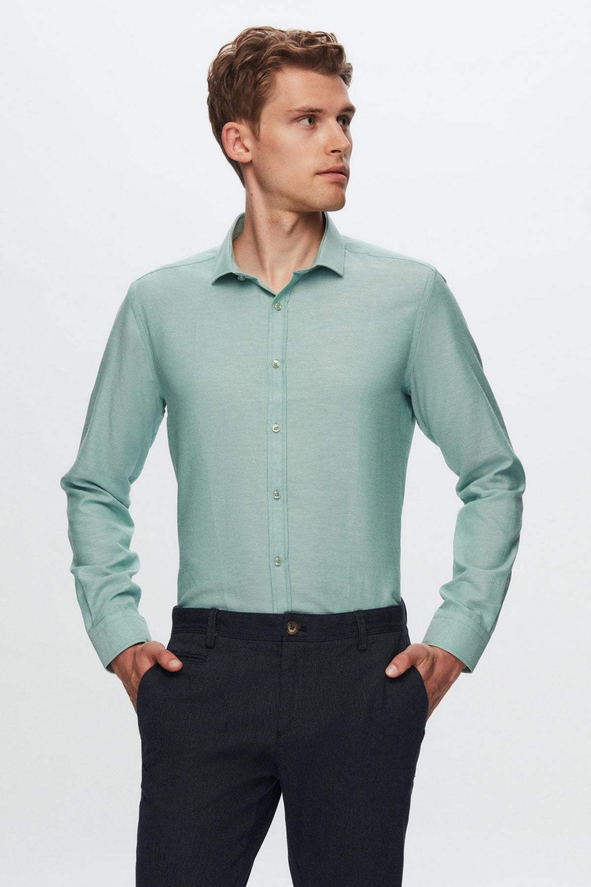 Twn Slim Fit Oxford Shirt  - Green