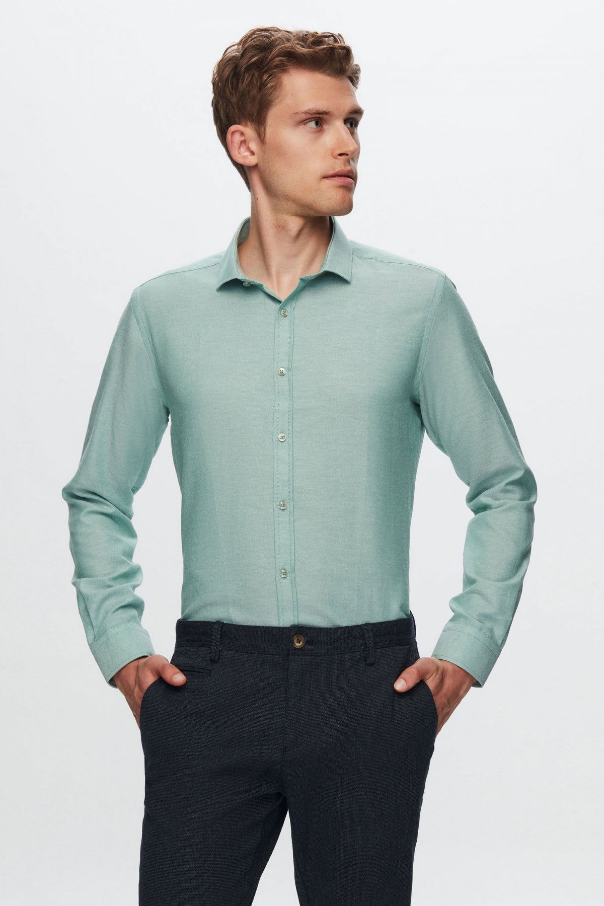 Twn Slim Fit Oxford Shirt  - Green