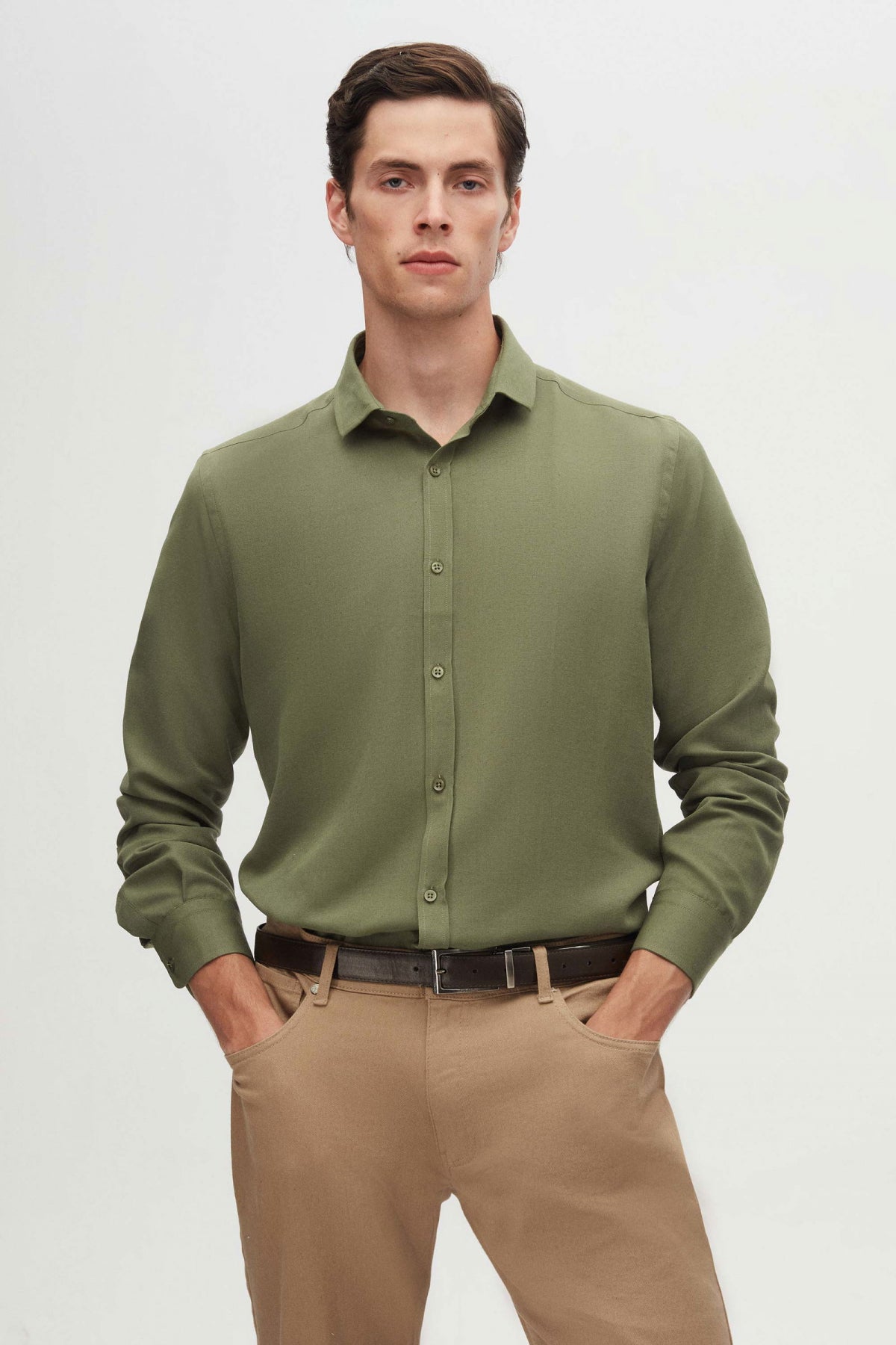Twn Slim Fit Oxford Shirt  - Khaki