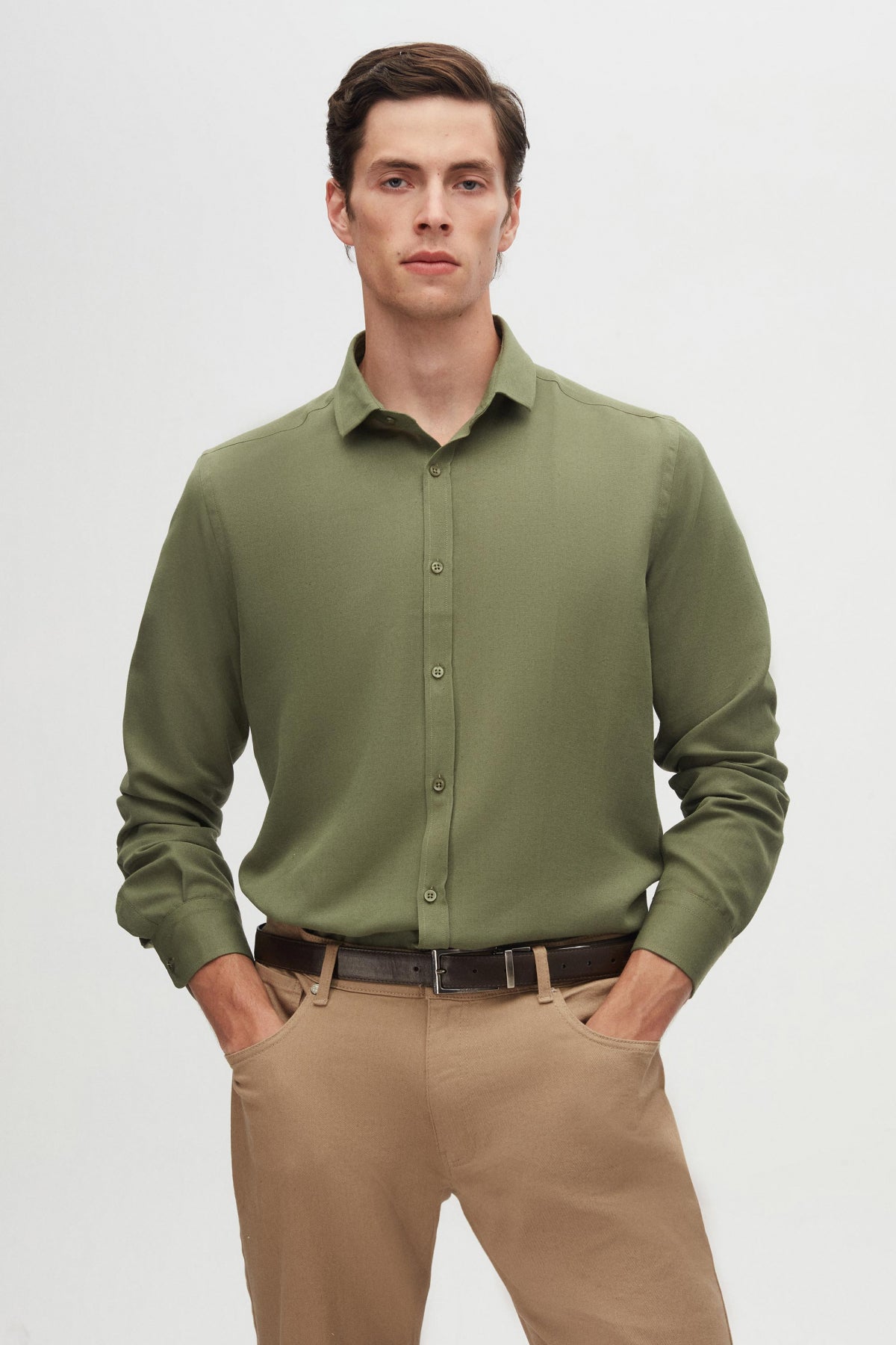 Twn Slim Fit Oxford Shirt  - Khaki