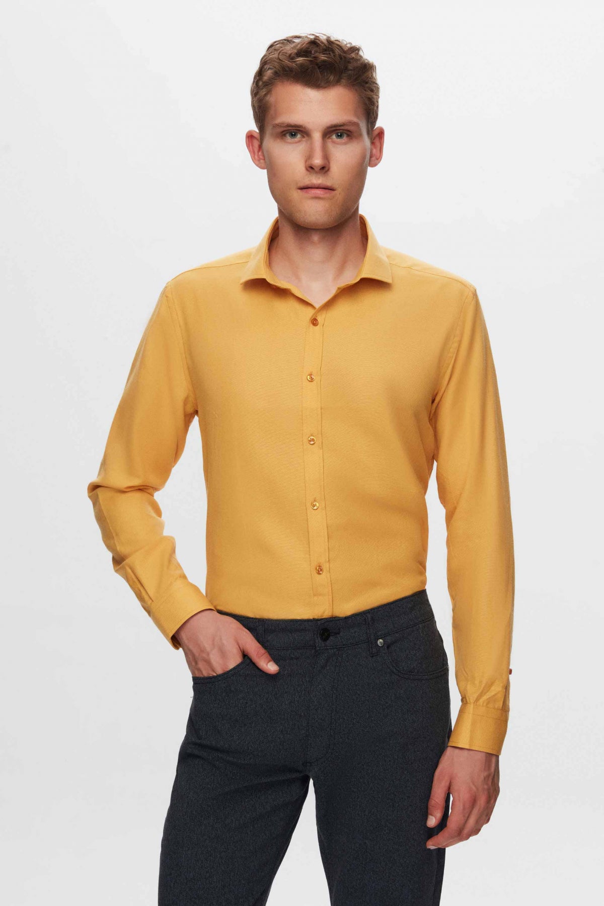 Twn Slim Fit Oxford Shirt  - Mustard