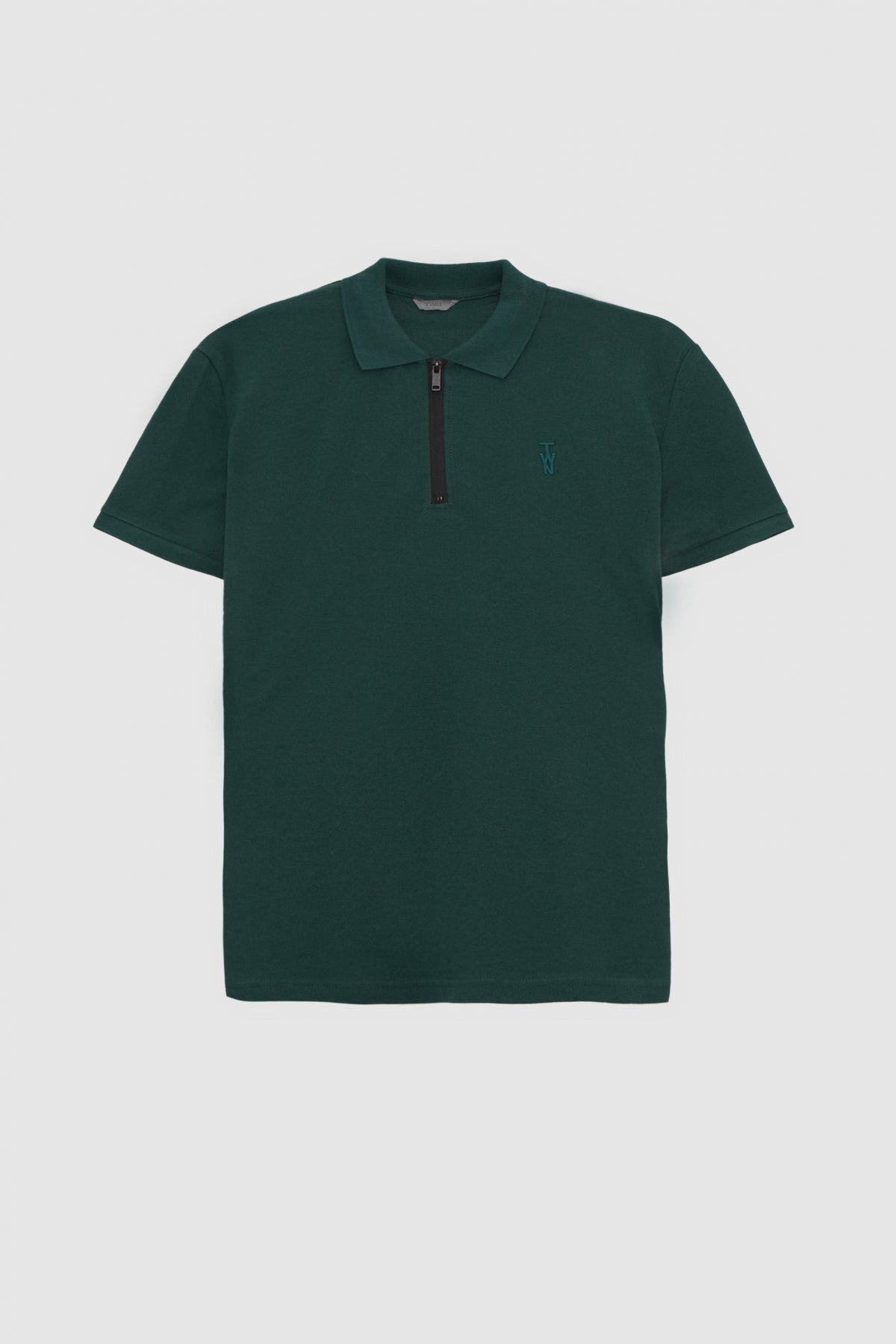 Twn Slim Fit Textured Half-Zip Polo Collar T-Shirt  - Khaki