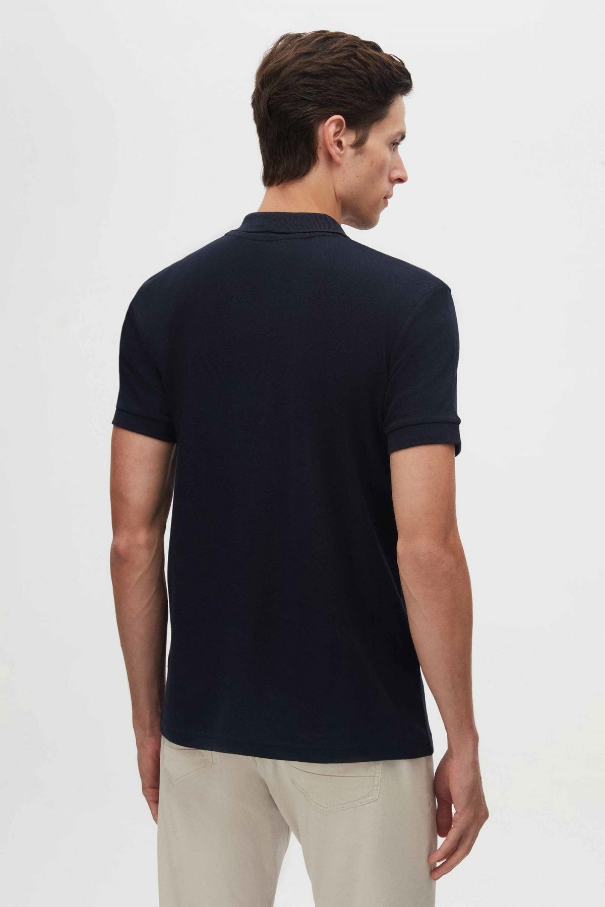 Twn Slim Fit Textured Half-Zip Polo Collar T-Shirt  - Navy Blue
