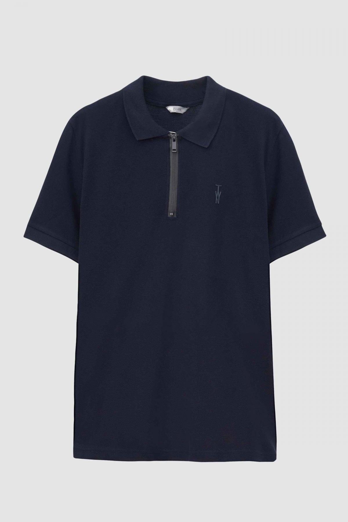 Twn Slim Fit Textured Half-Zip Polo Collar T-Shirt  - Navy Blue
