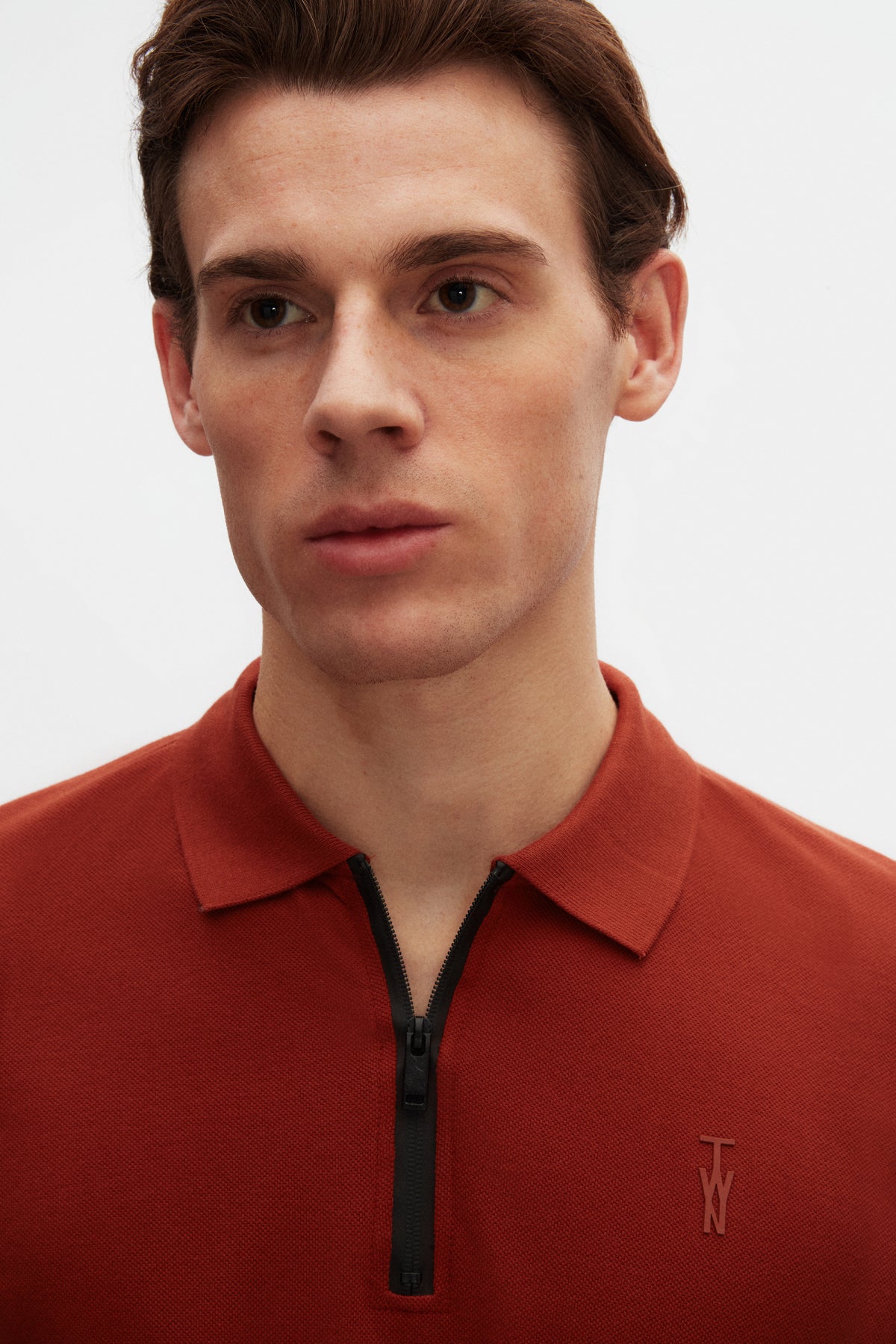 Twn Slim Fit Textured Half-Zip Polo Collar T-Shirt  - Off White