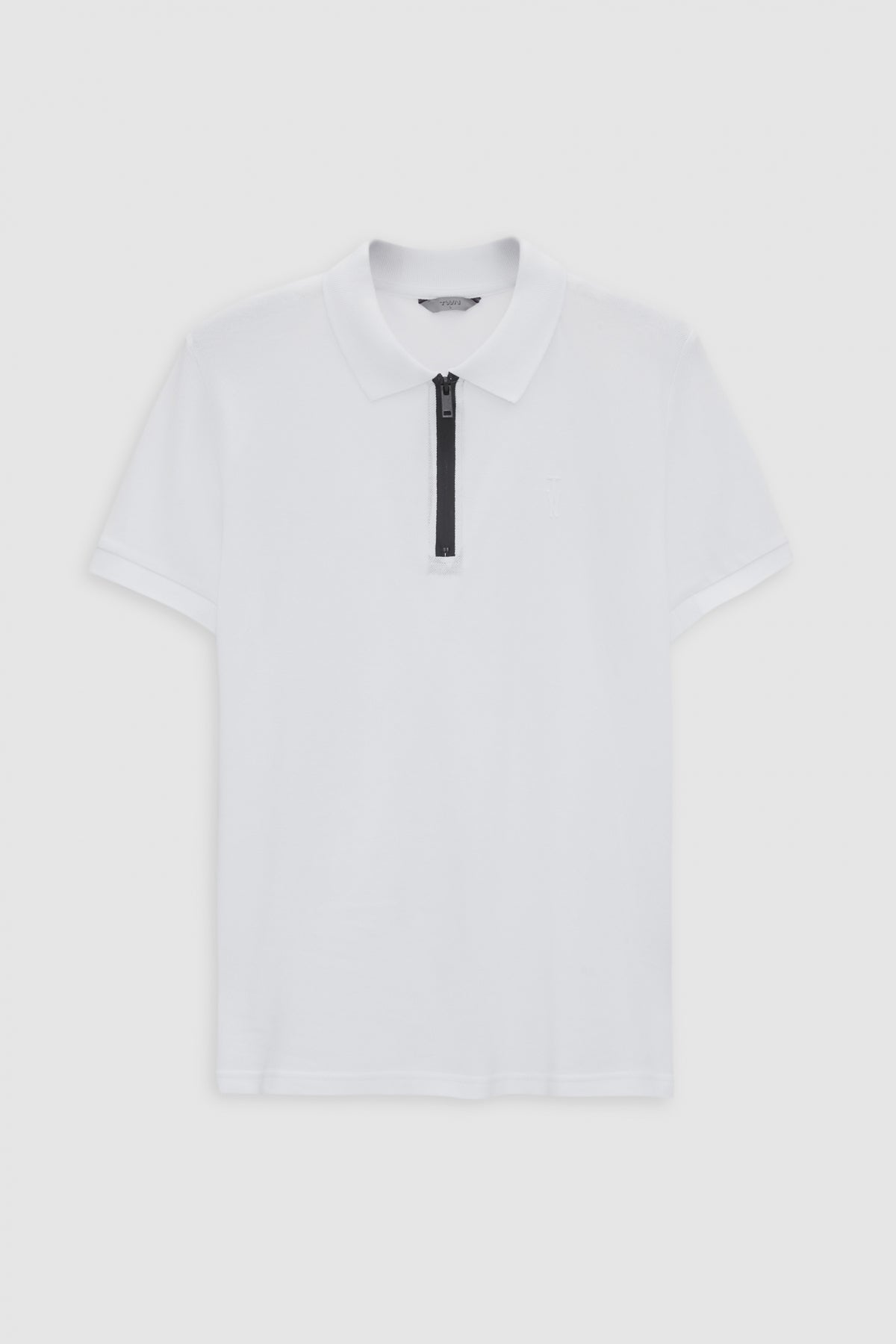 Twn Slim Fit Textured Half-Zip Polo Collar T-Shirt  - White