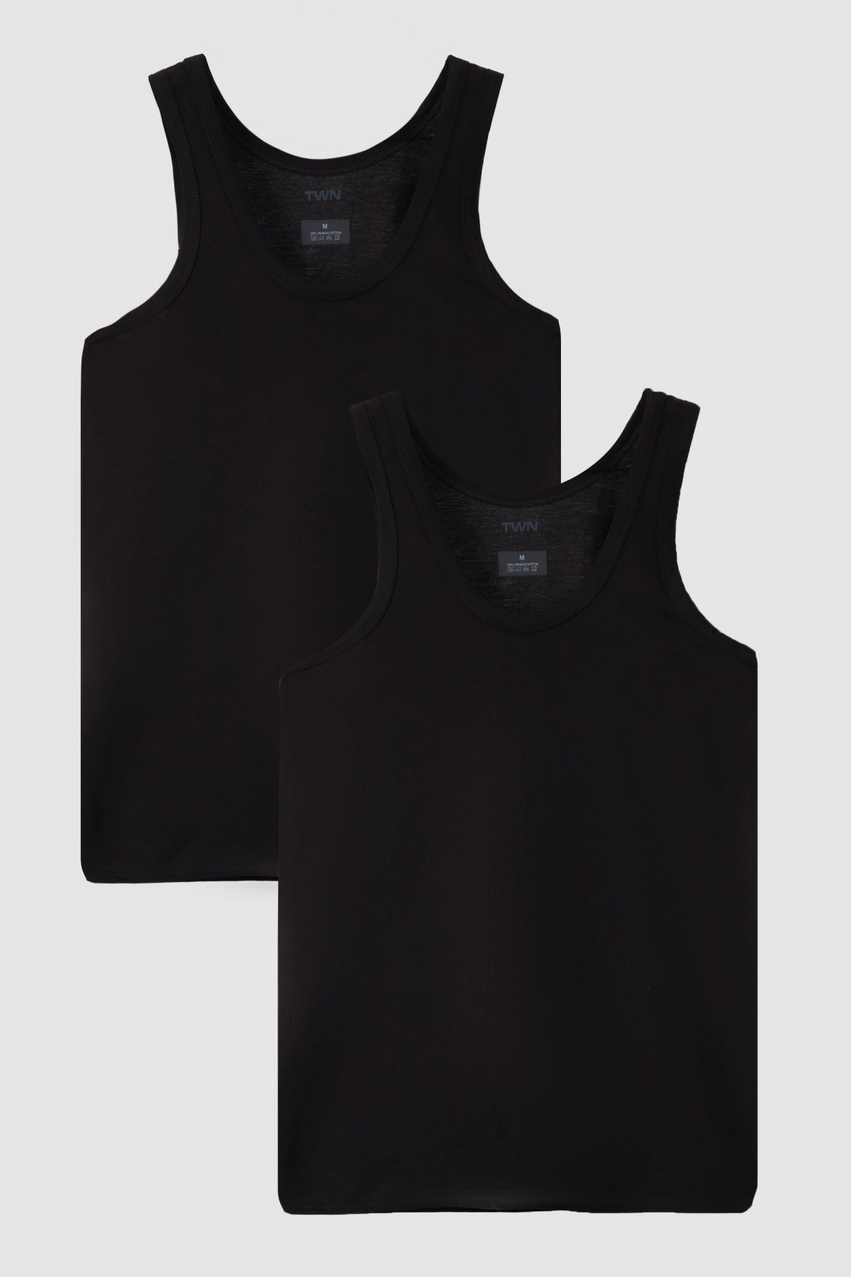 Twn Standard Fit Breathable Sweat-Absorbing 100% Cotton 2-Pack Undershirt  - Black