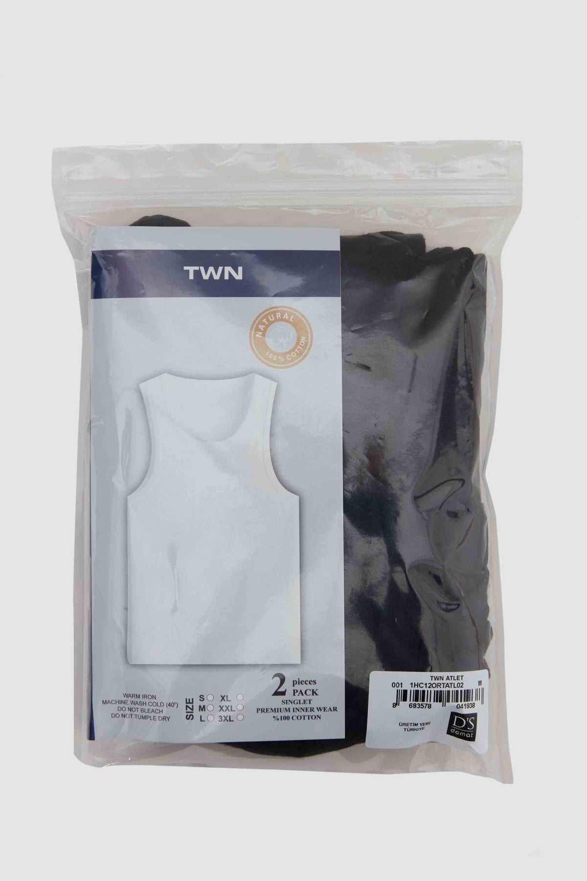 Twn Standard Fit Breathable Sweat-Absorbing 100% Cotton 2-Pack Undershirt  - Black