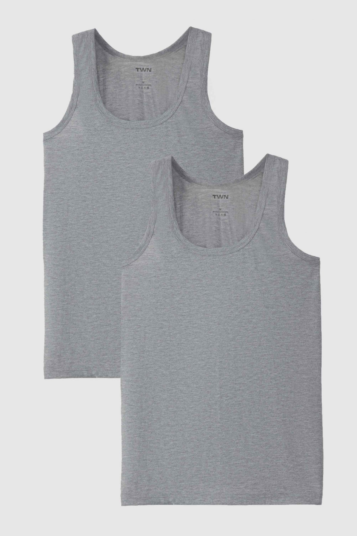 Twn Standard Fit Breathable Sweat-Absorbing 100% Cotton 2-Pack Undershirt  - Gray Melange