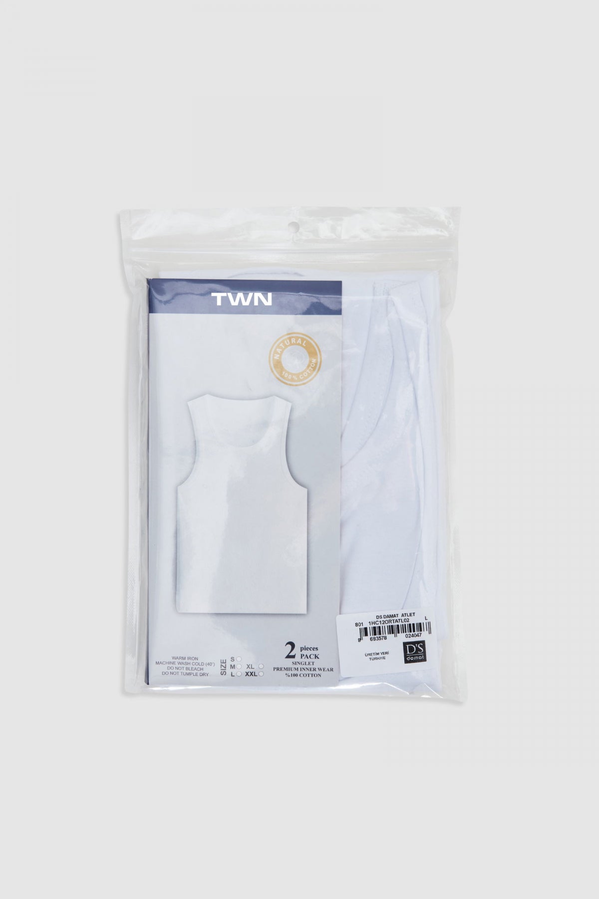 Twn Standard Fit Breathable Sweat-Absorbing 100% Cotton 2-Pack Undershirt  - White