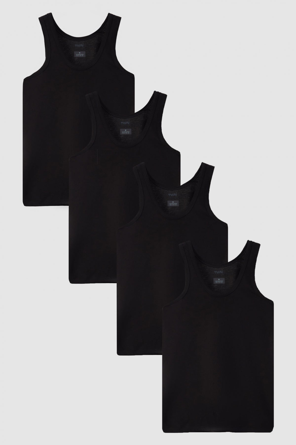 Twn Standard Fit Breathable Sweat-Absorbing 100% Cotton 4-Pack Undershirt  - Black