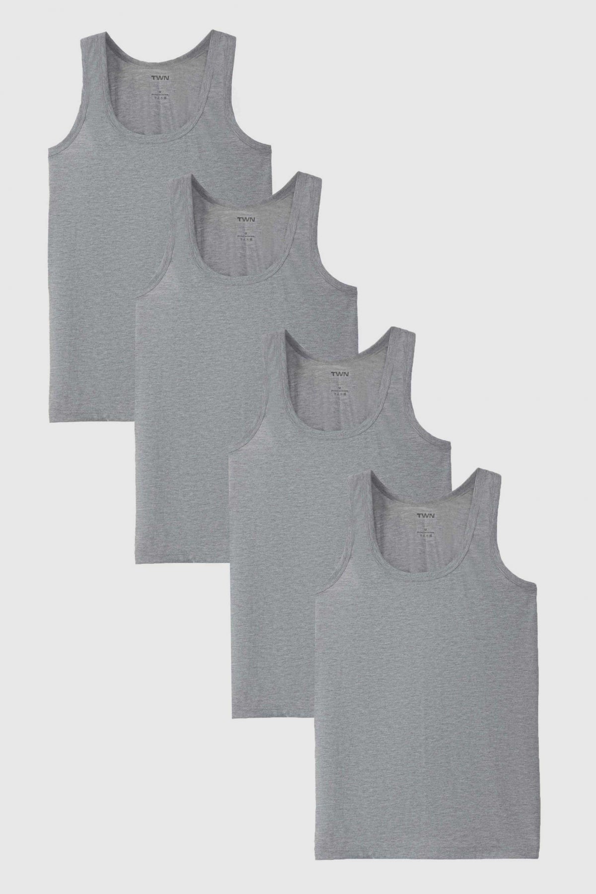Twn Standard Fit Breathable Sweat-Absorbing 100% Cotton 4-Pack Undershirt  - Gray