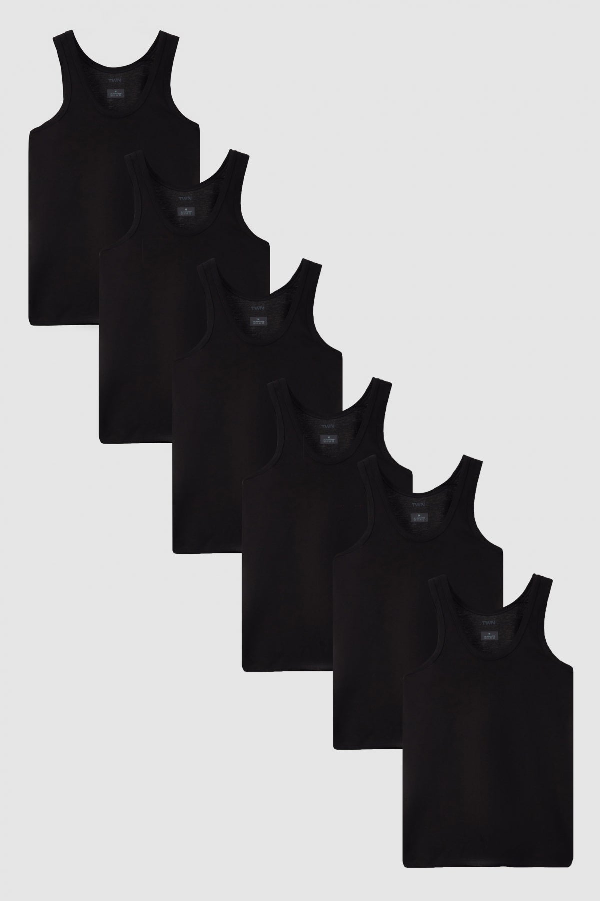 Twn Standard Fit Breathable Sweat-Absorbing 100% Cotton 6-Pack Undershirt  - Black