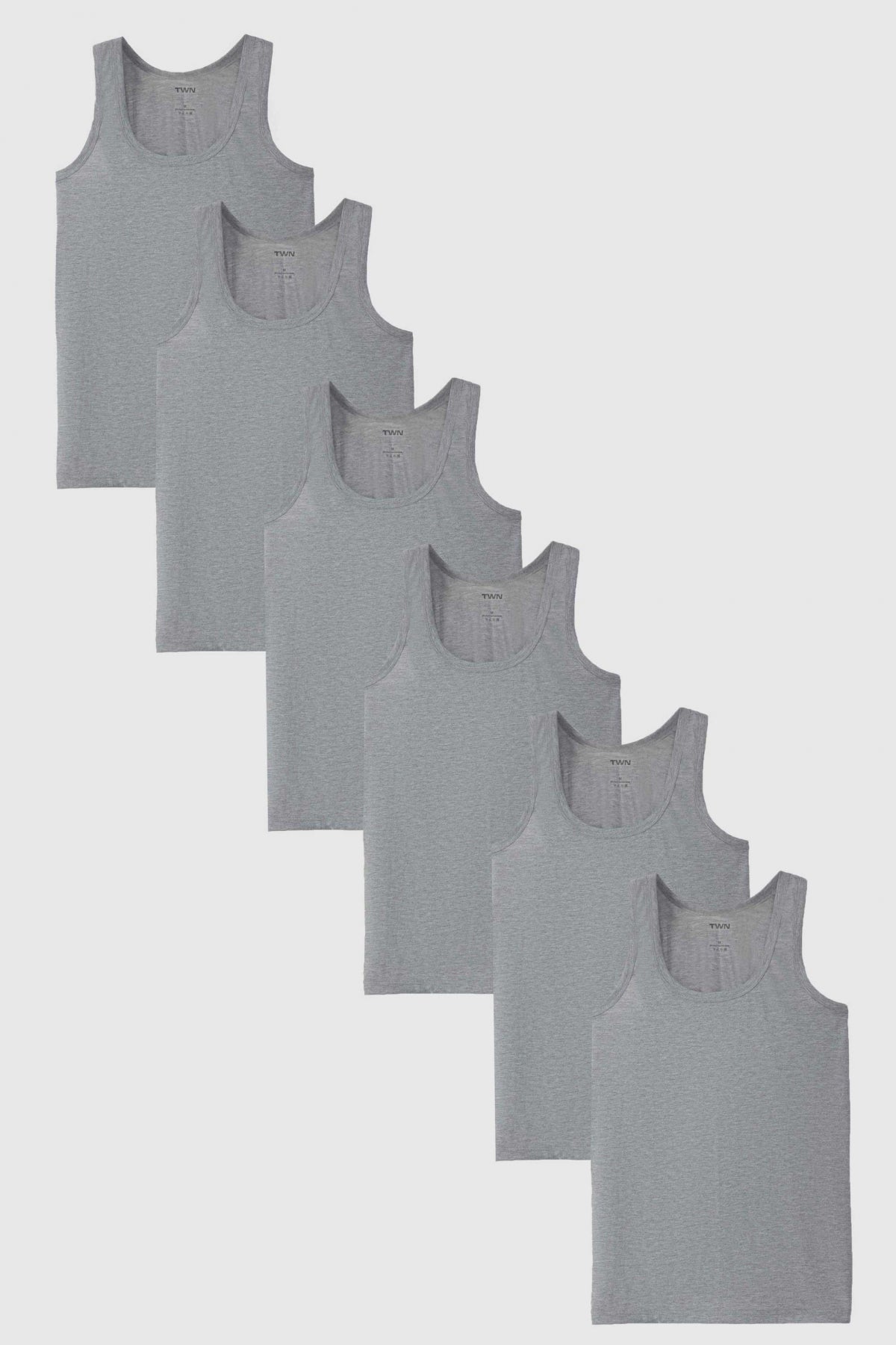 Twn Standard Fit Breathable Sweat-Absorbing 100% Cotton 6-Pack Undershirt  - Gray