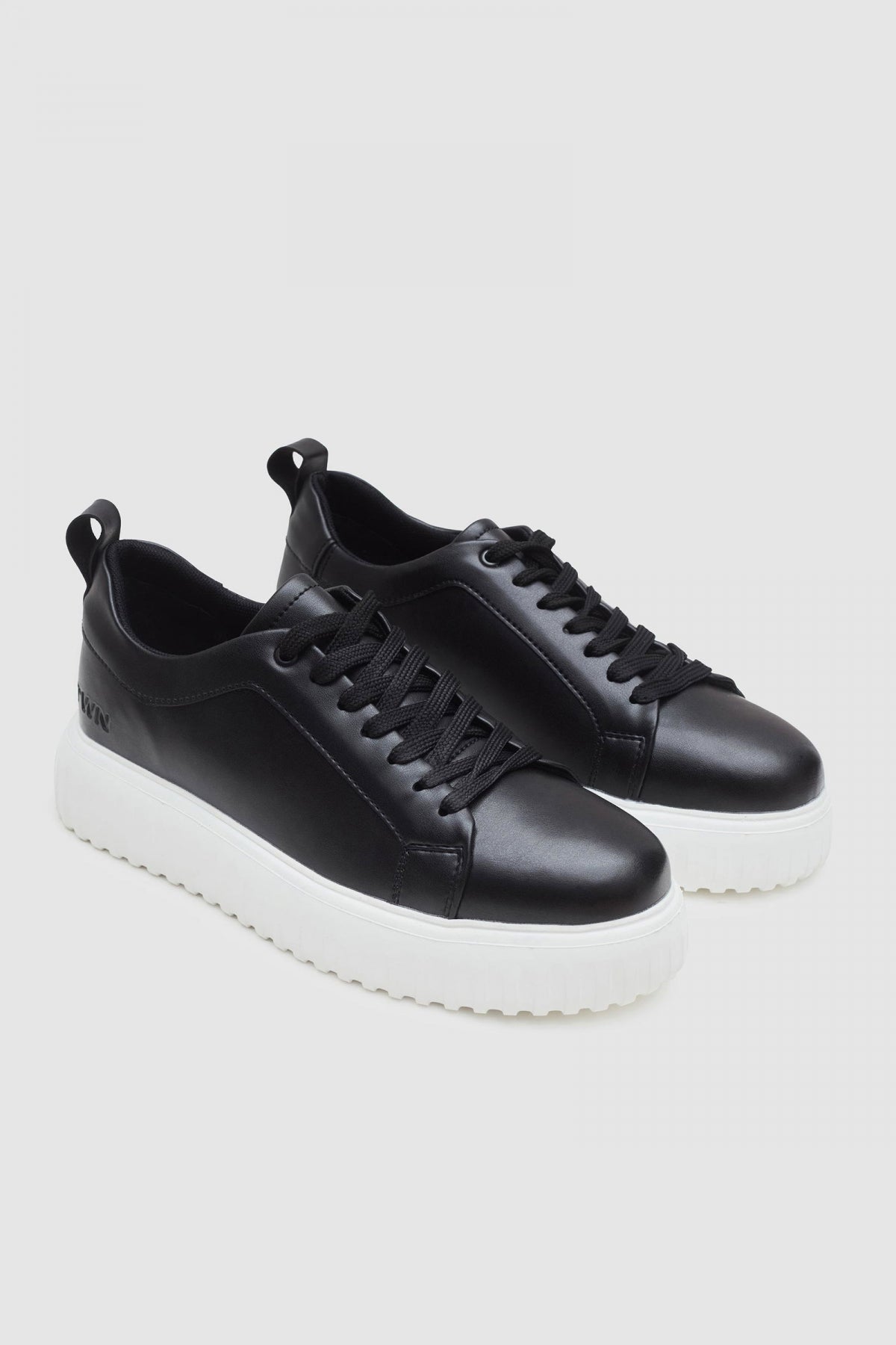 Twn Thick White Sole Lace-Up Sneakers  - Black