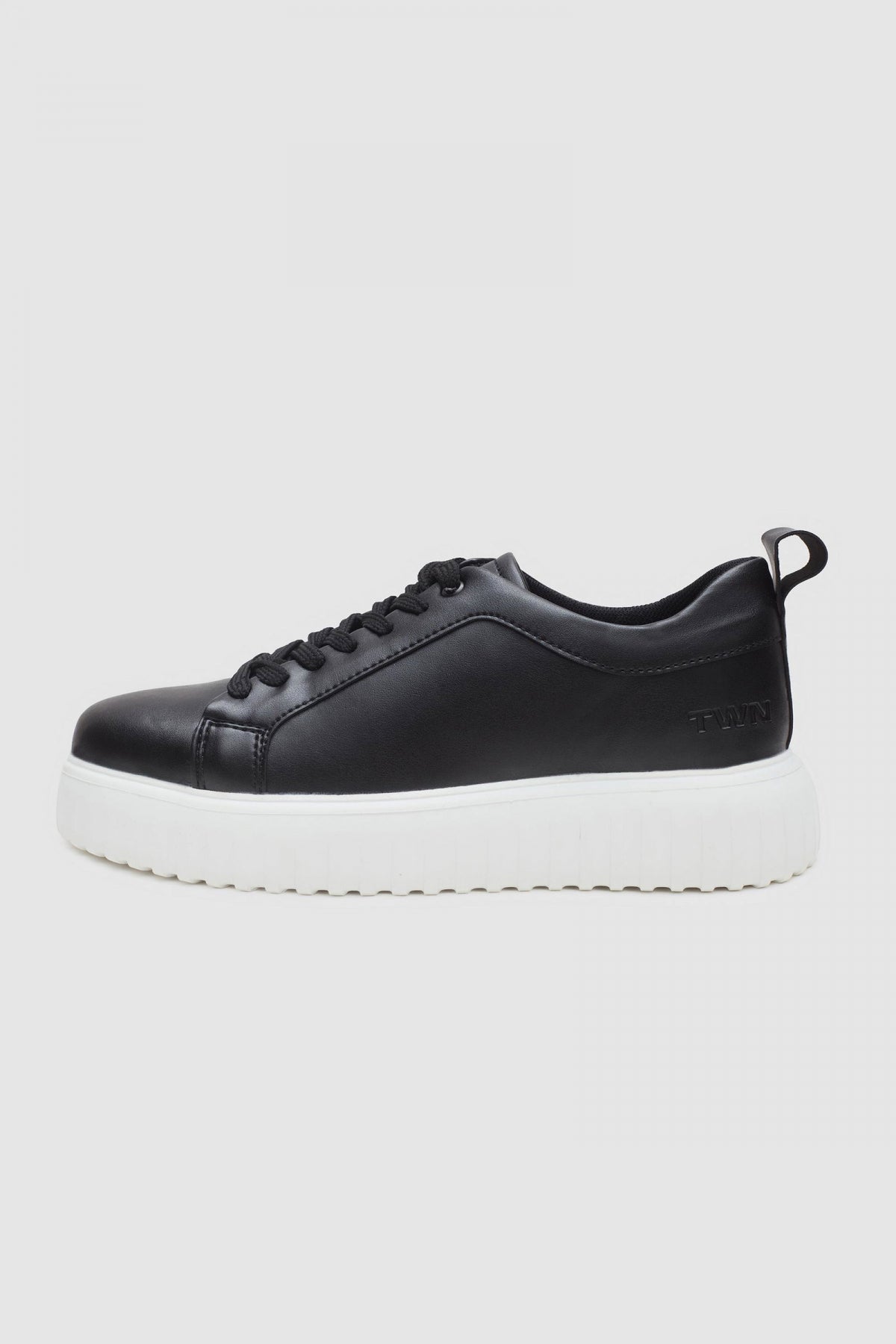 Twn Thick White Sole Lace-Up Sneakers  - Black
