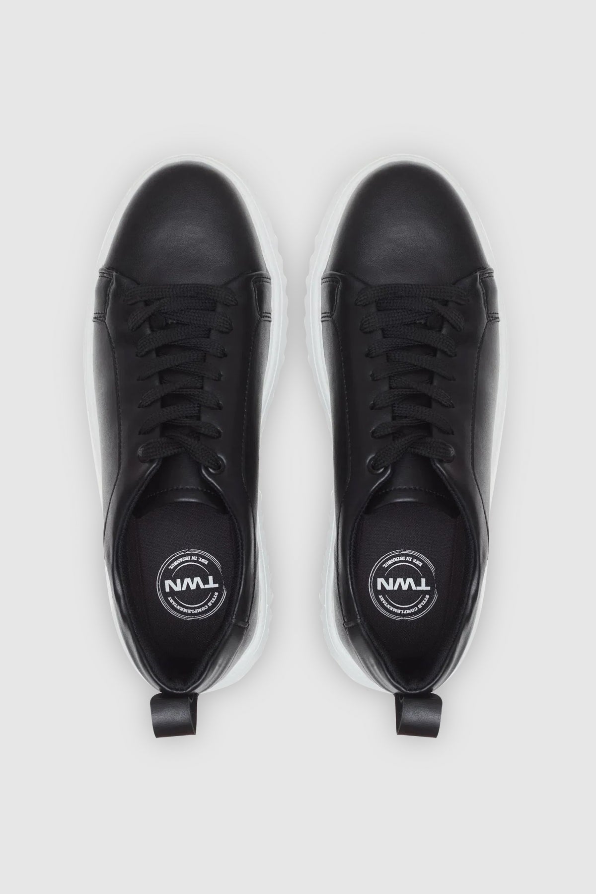 Twn Thick White Sole Lace-Up Sneakers  - Black