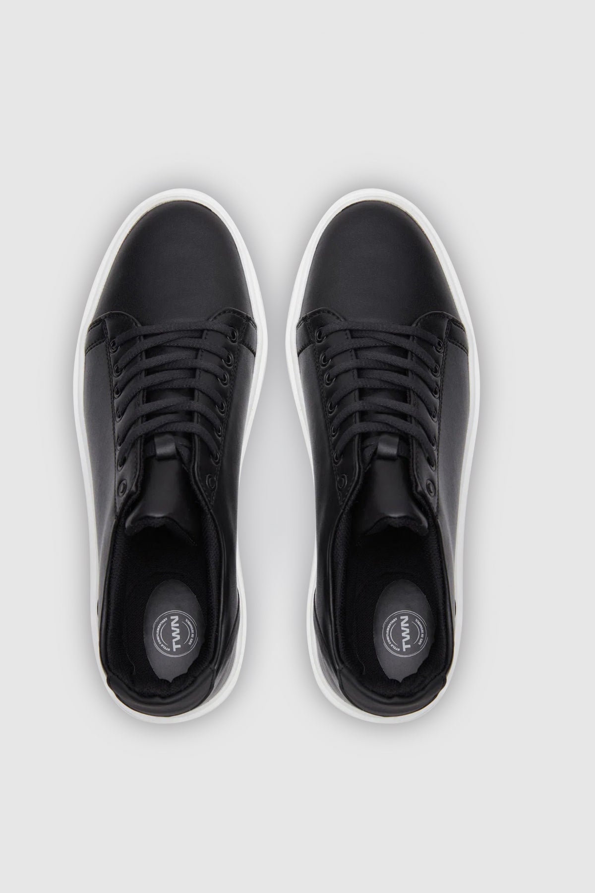 Twn Thick White Sole Lace-Up Sneakers  - Black