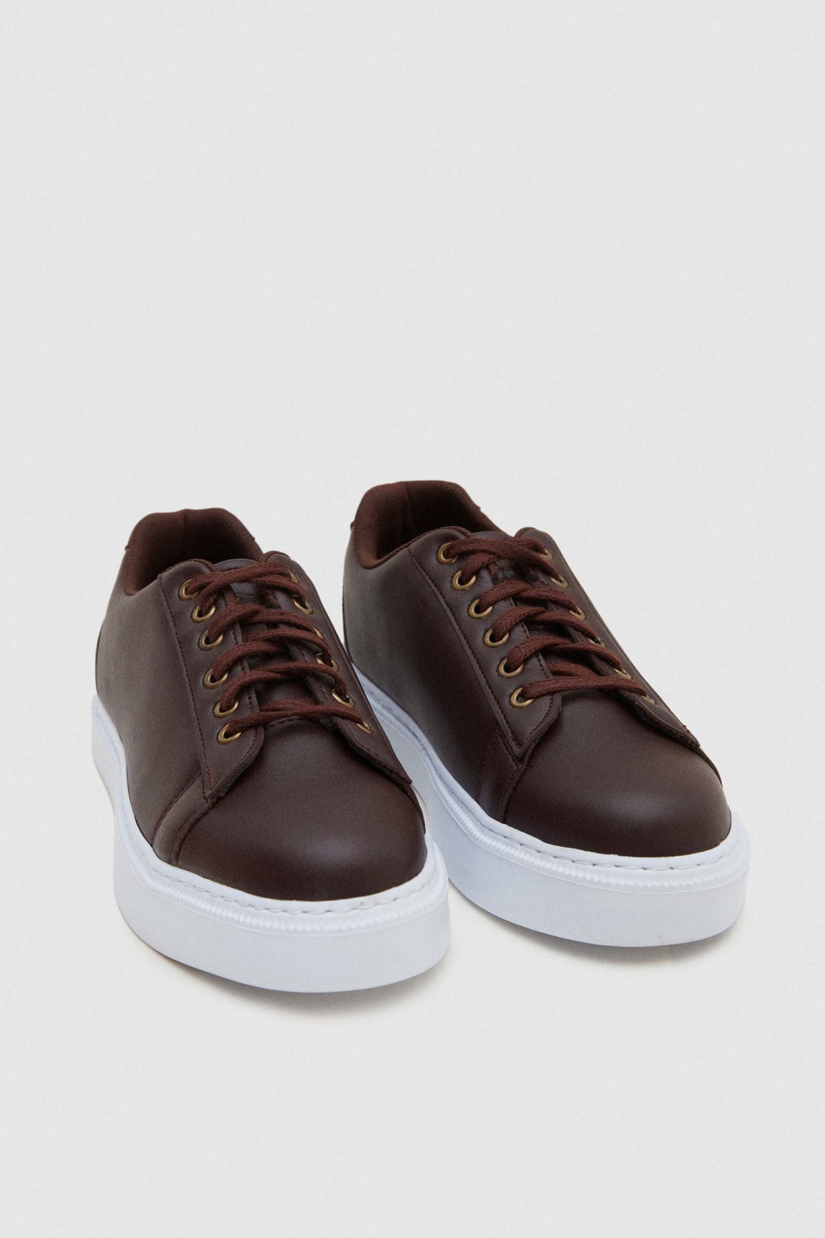 Twn Thick White Sole Lace-Up Sneakers  - Brown