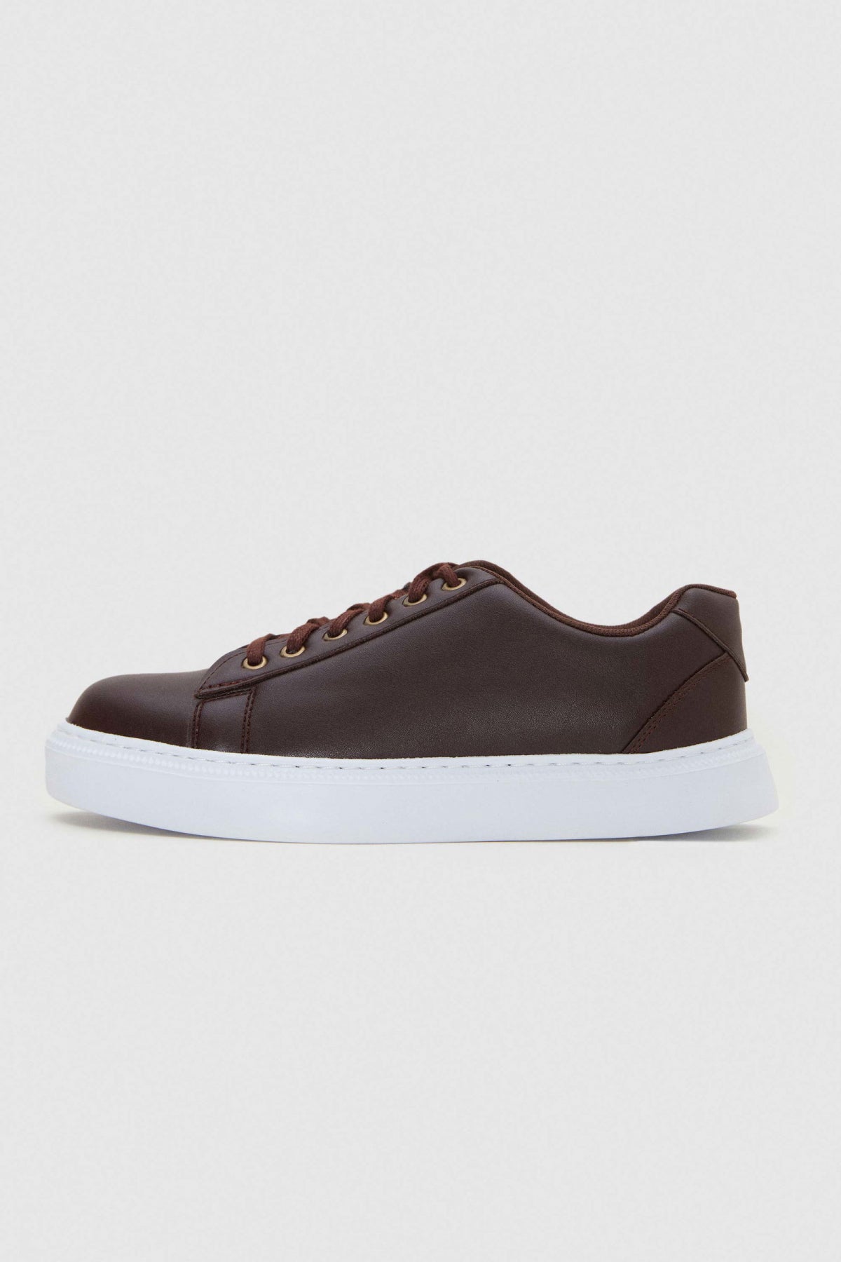 Twn Thick White Sole Lace-Up Sneakers  - Brown
