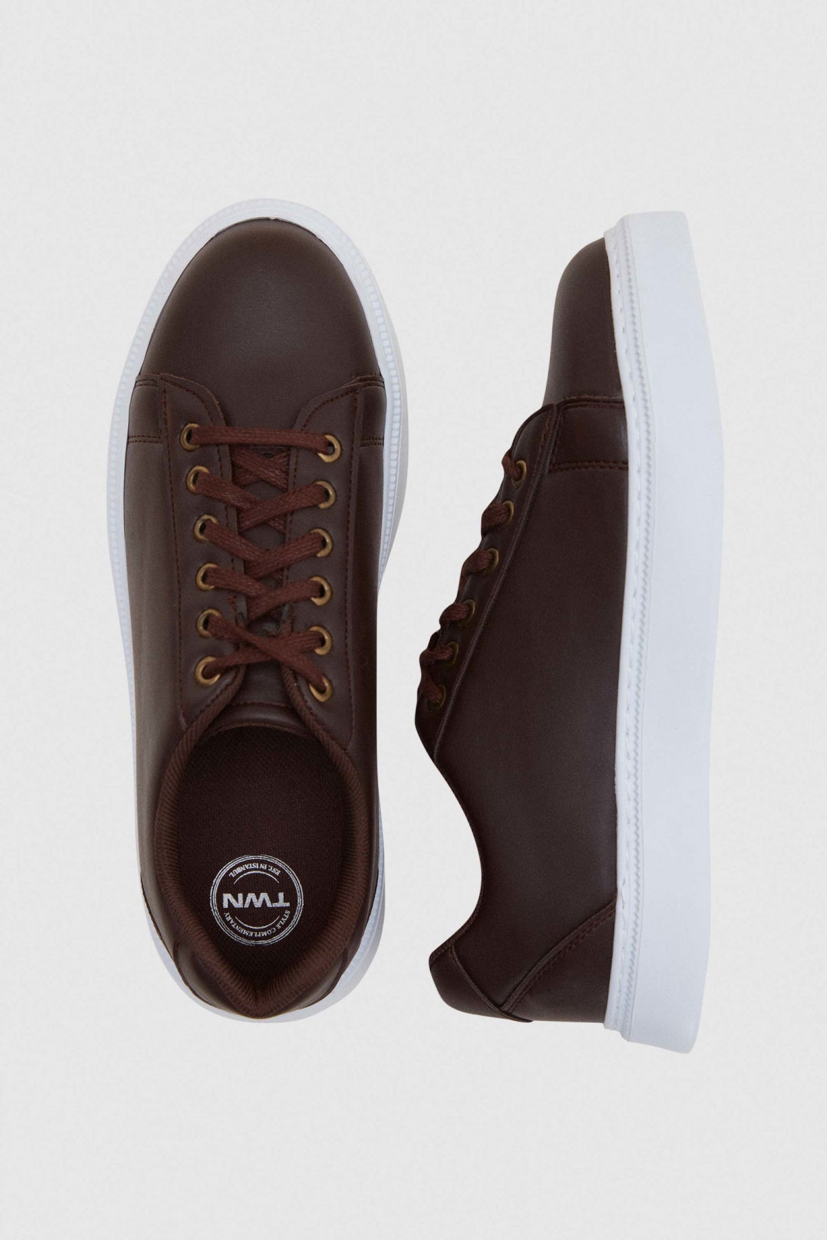 Twn Thick White Sole Lace-Up Sneakers  - Brown