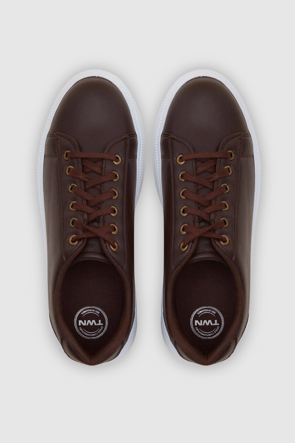 Twn Thick White Sole Lace-Up Sneakers  - Brown