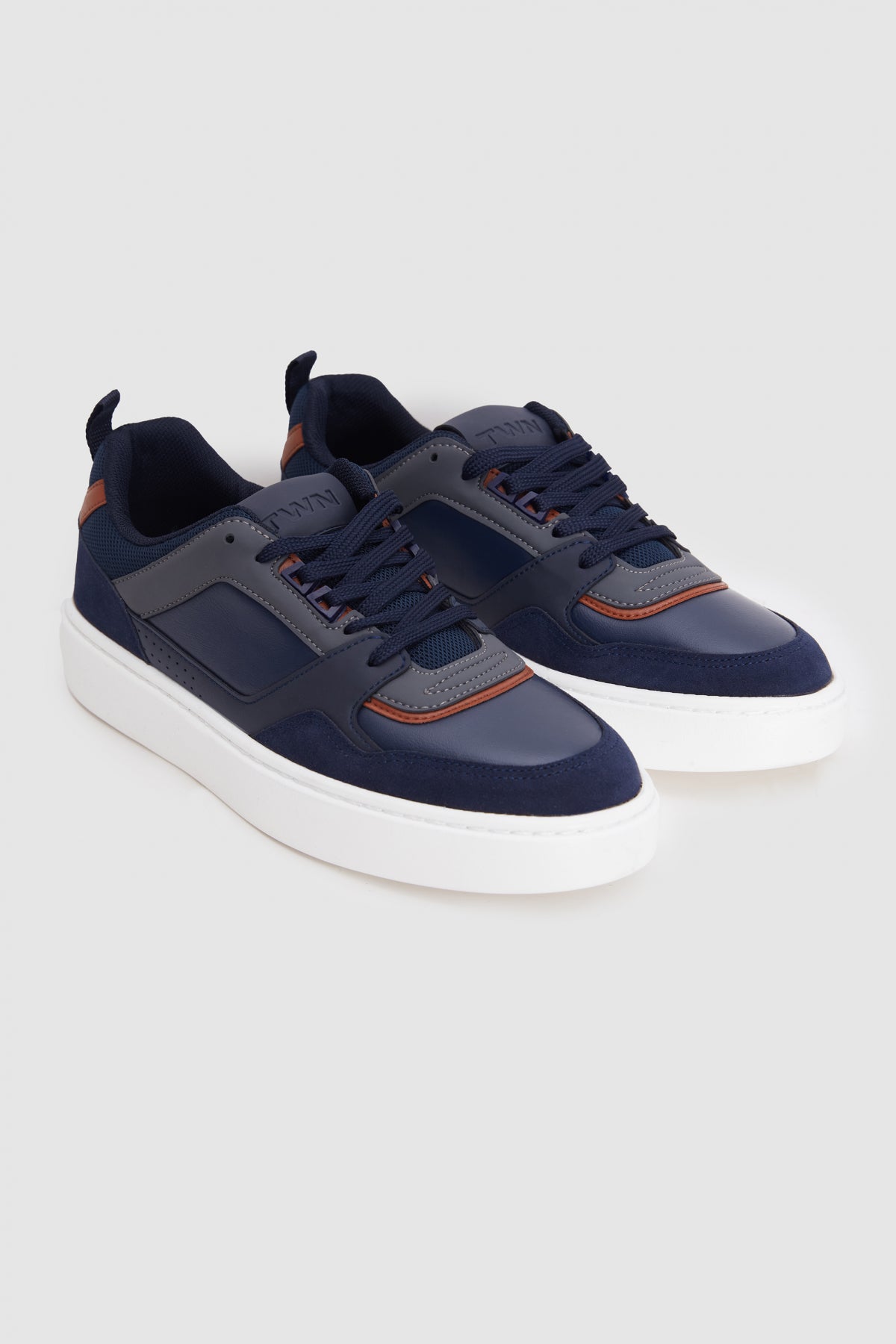 Twn Thick White Sole Lace-Up Sneakers  - Navy Blue