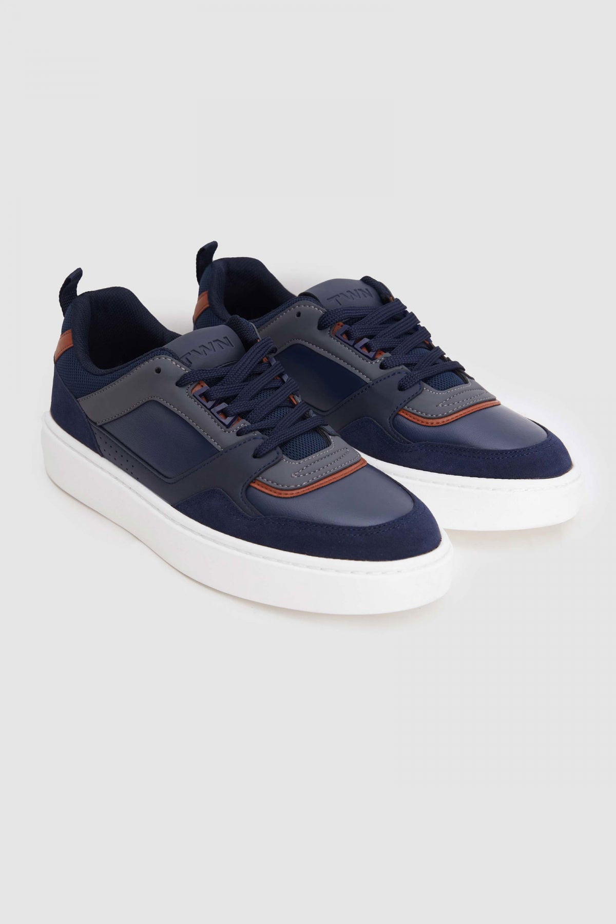 Twn Thick White Sole Lace-Up Sneakers  - Navy Blue