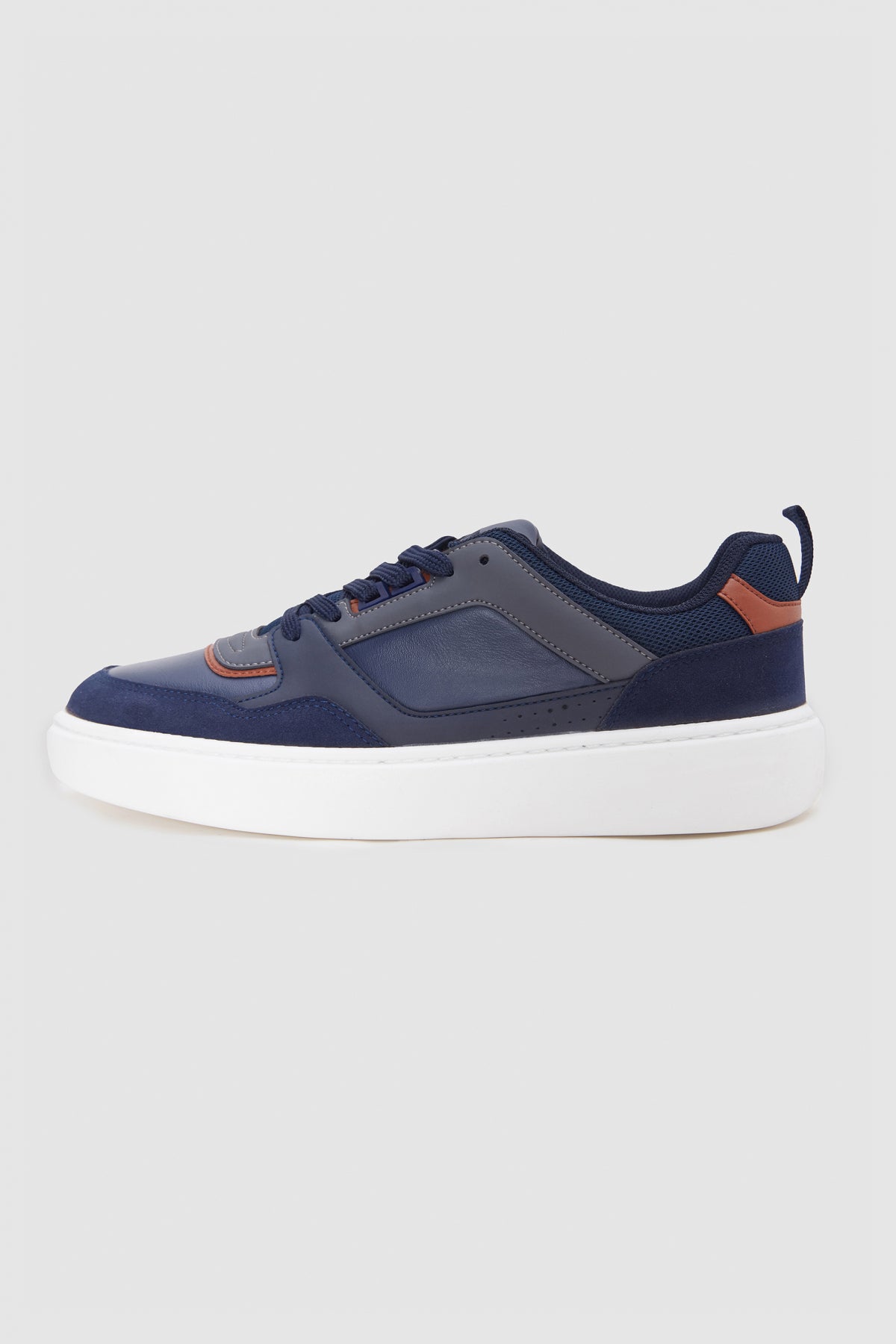 Twn Thick White Sole Lace-Up Sneakers  - Navy Blue