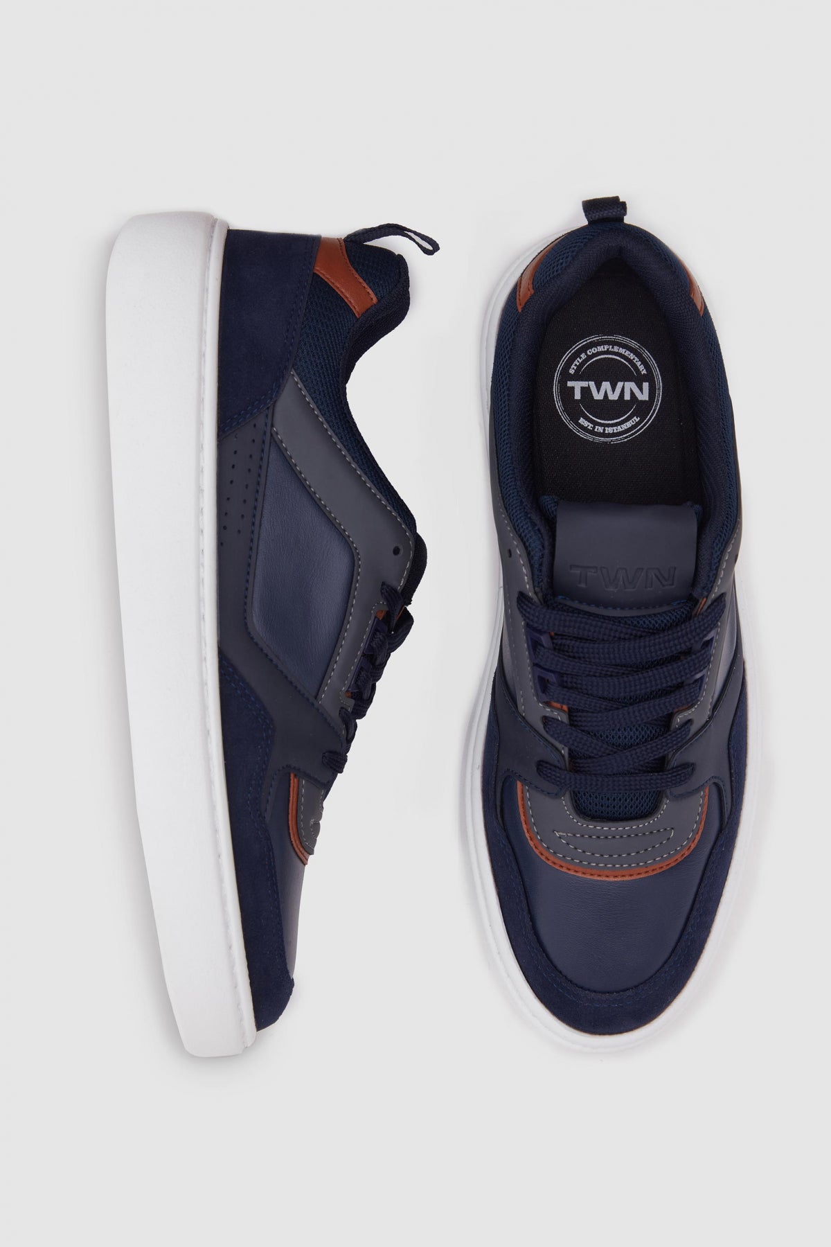 Twn Thick White Sole Lace-Up Sneakers  - Navy Blue