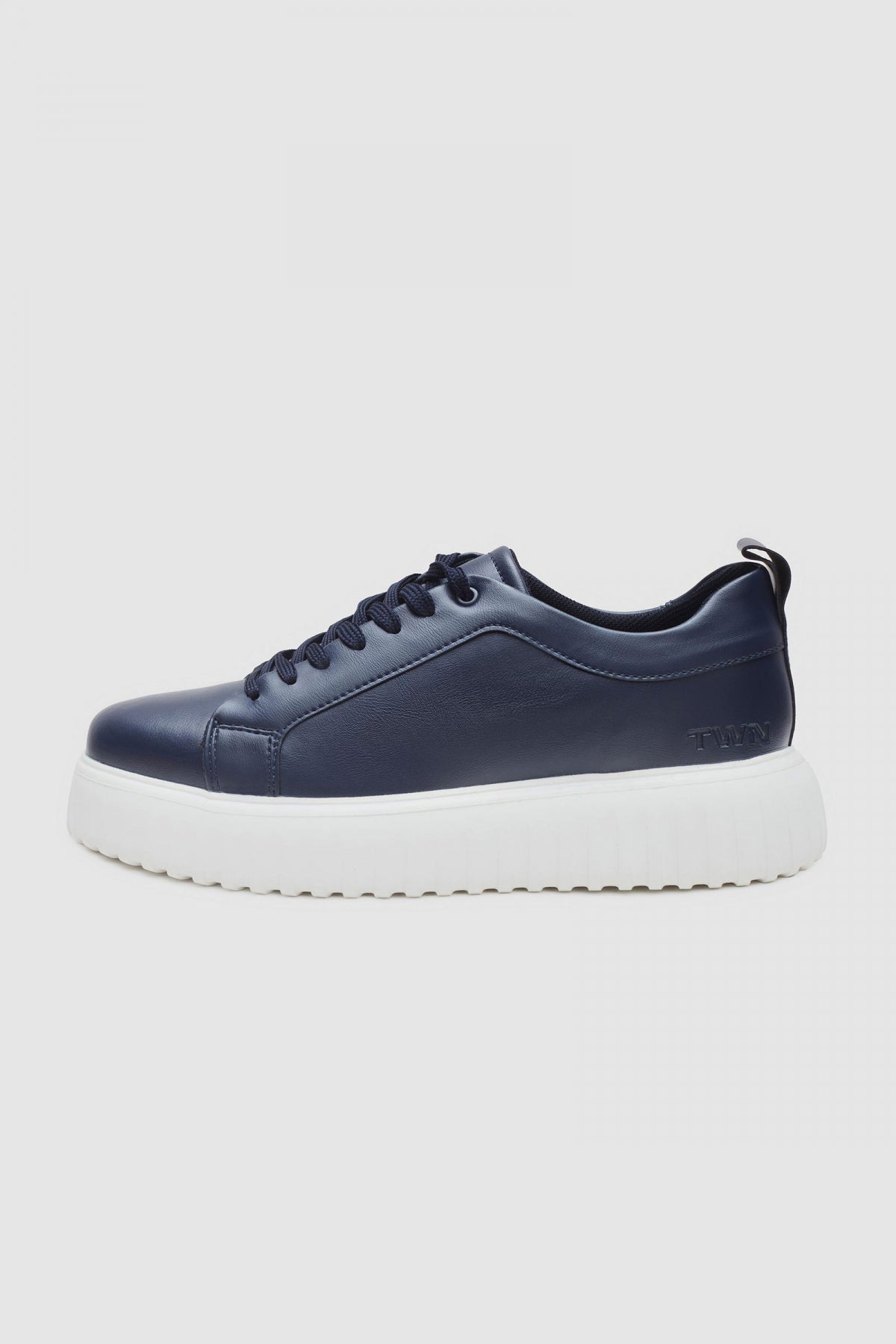 Twn Thick White Sole Lace-Up Sneakers  - Navy Blue