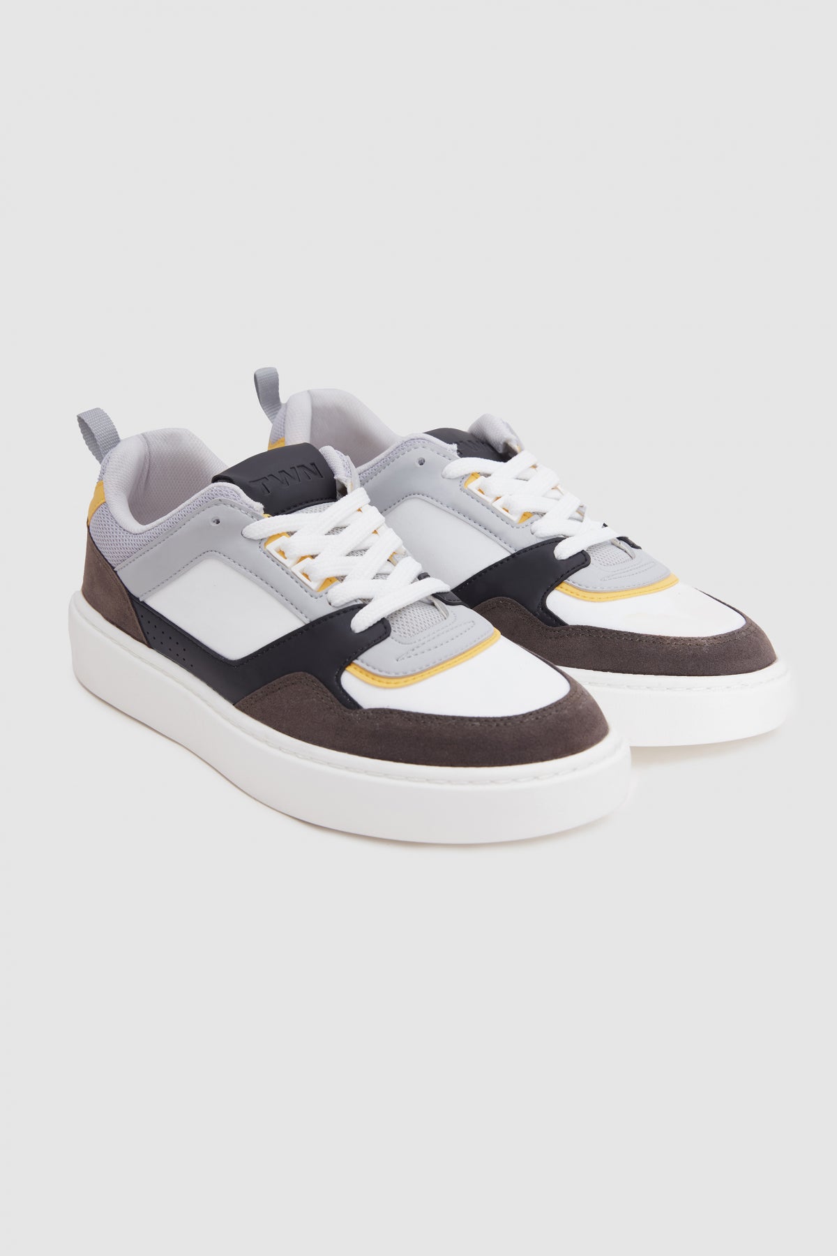Twn Thick White Sole Lace-Up Sneakers  - White