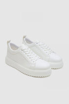 Twn Thick White Sole Lace-Up Sneakers  - White