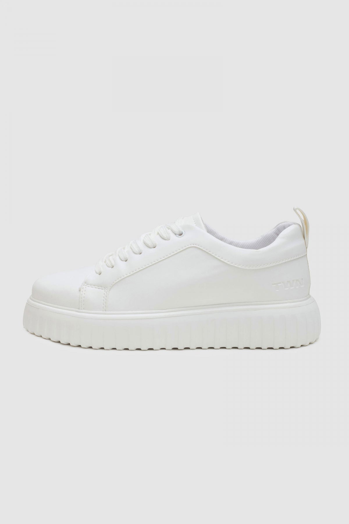 Twn Thick White Sole Lace-Up Sneakers  - White
