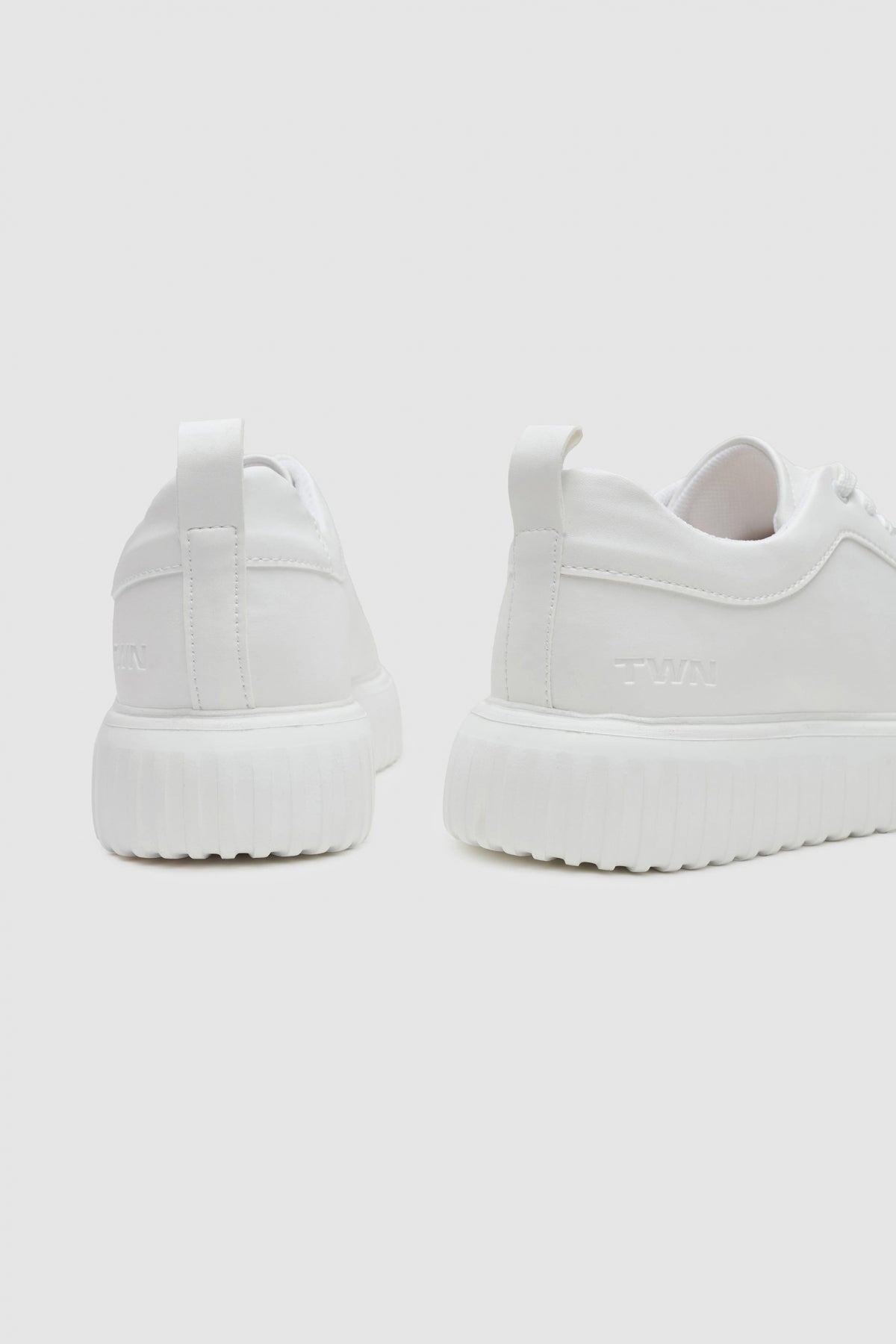 Twn Thick White Sole Lace-Up Sneakers  - White
