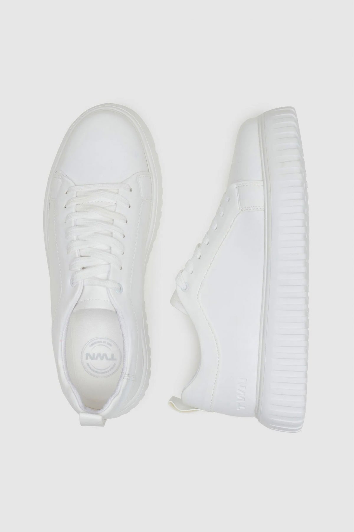 Twn Thick White Sole Lace-Up Sneakers  - White