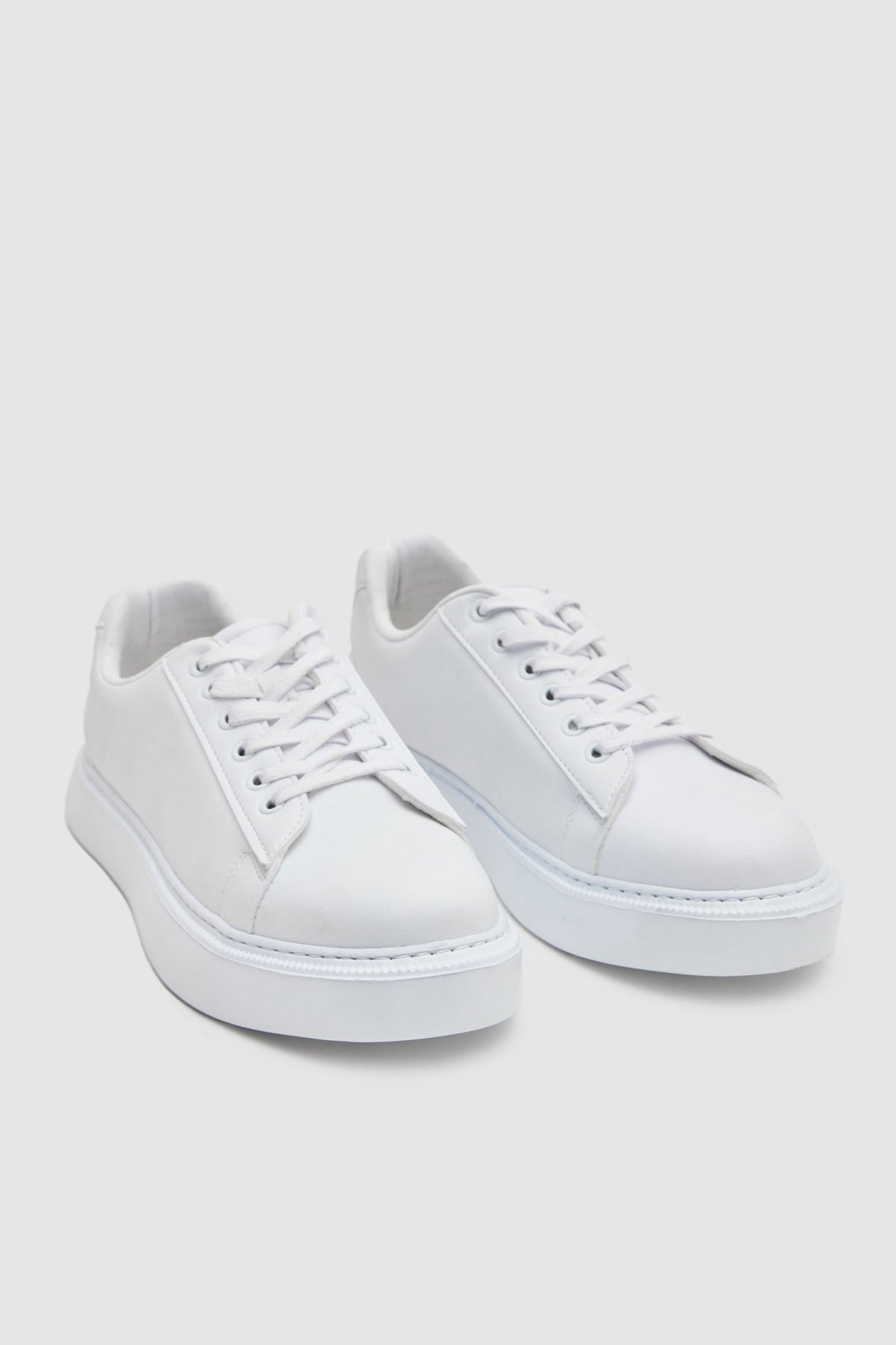 Twn Thick White Sole Lace-Up Sneakers  - White